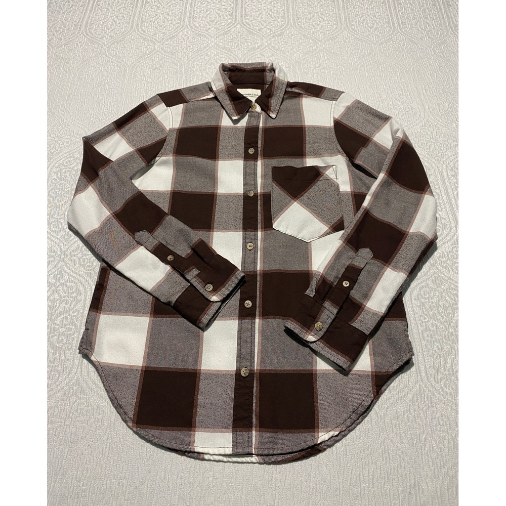 Abercrombie Fitch Soft Flannel Shirt Plaid Brown White‎ XS